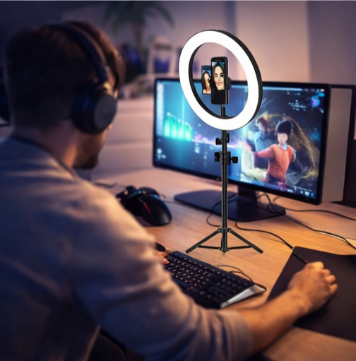 Aro de Luz LED con Trípode y Soporte para Celular – Ideal para Videos, Streaming y Clases Online